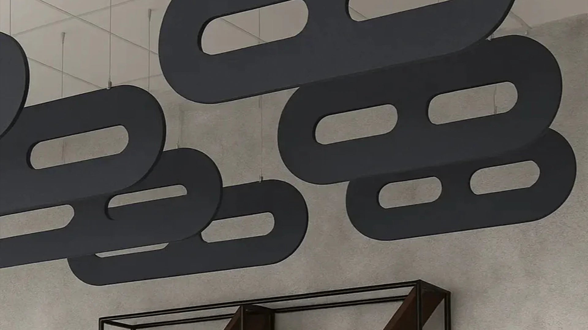 Felt Ceiling Acoustic Baffles - OVAL in modern interior DecorMania UK